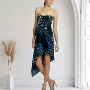 BCBGMAXAZRIA DRESS STRAPLESS/ STRAPS FRINGE HI LOW SIZE 0 WOMENS NWT